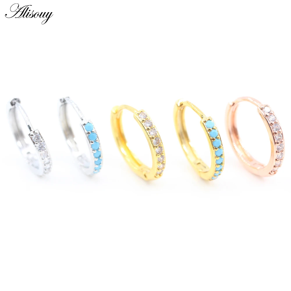 2PCS Copper Unisex Women Men Stone Zircon Round Hinged Clicker Hoop Earrings Ear Buckle Helix Tragus Cartilage Piercing Jewelry