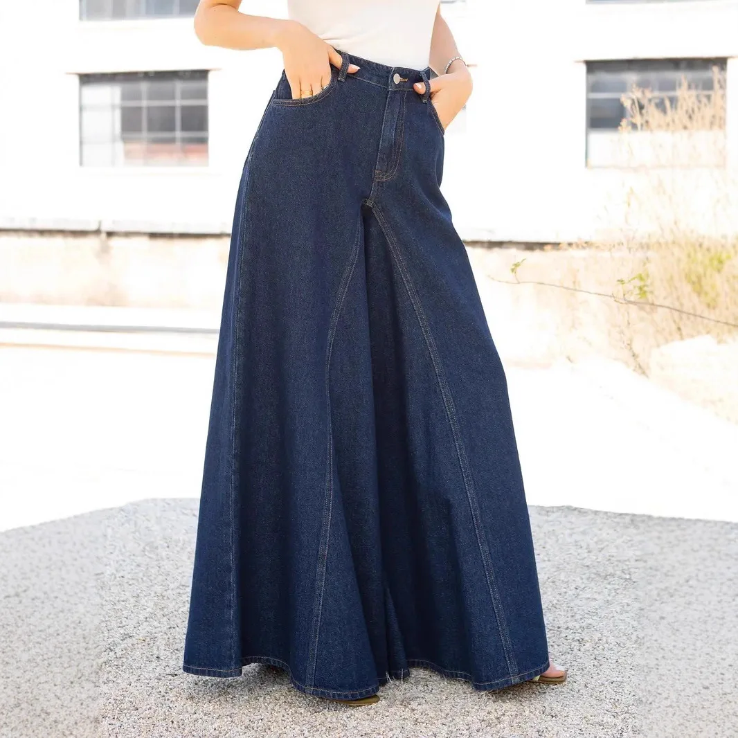 

Женские джинсы с высокой талией Свободные широкие брюки Мягкая джинсовая юбка в девятиточечном стиле Свободные брюки Джинсы из эластичного стираного денима