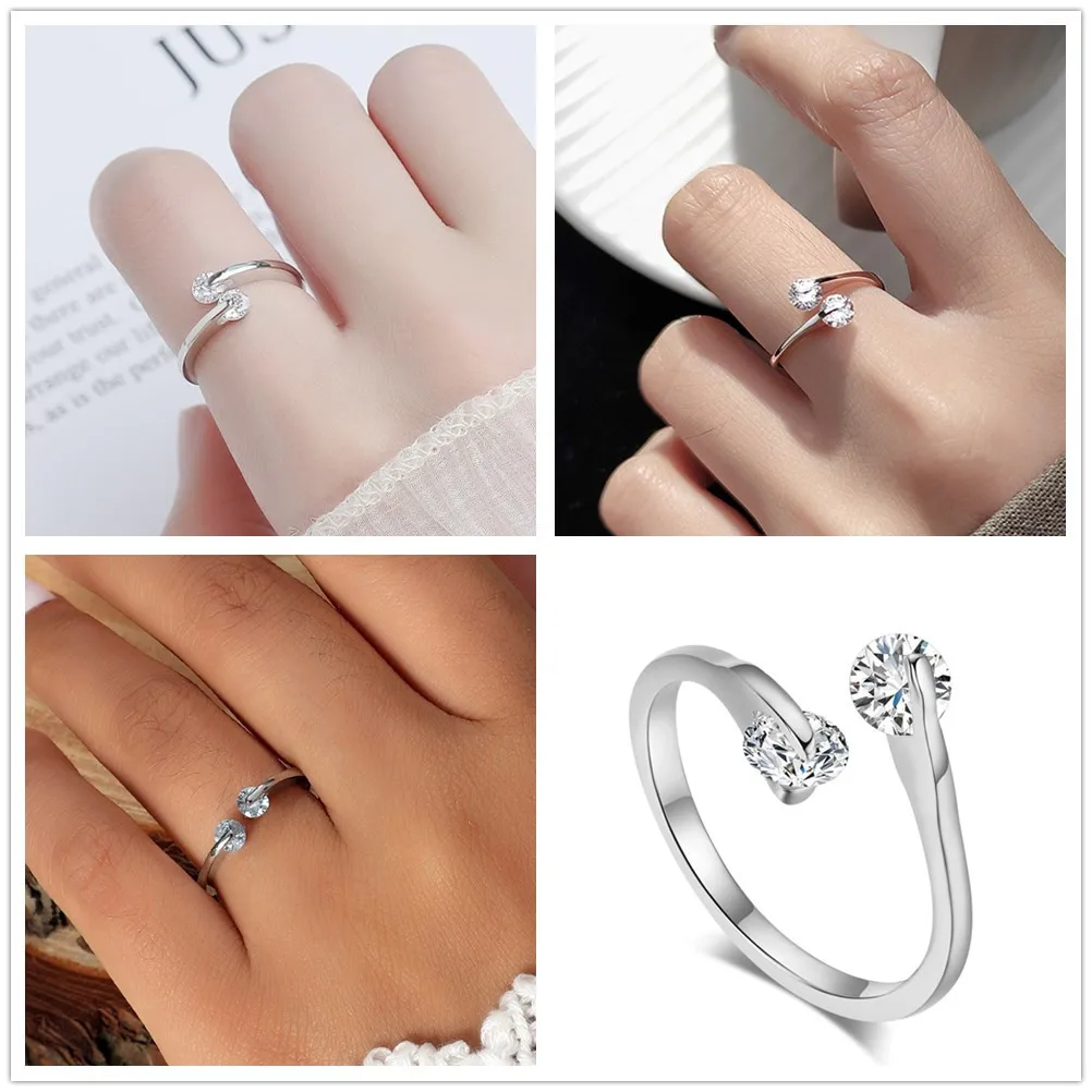 Fashion Zircon Crystal Rings for Women Brief Wedding Party Adjustable Open Rings Temperament Jewelry Finger Joint Ring as Gift