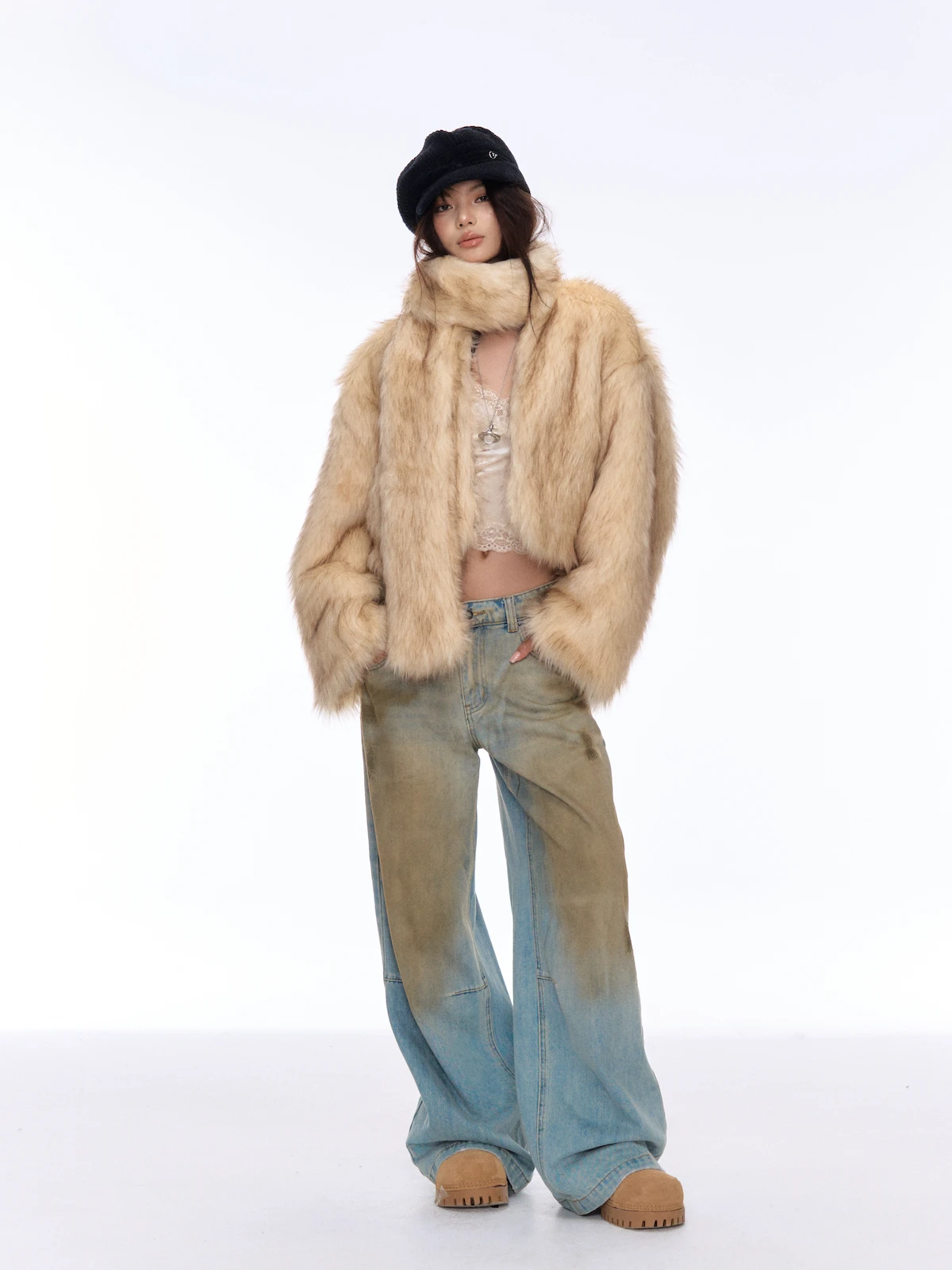 

Lautaro Autumn Winter Short Loose Casual Luxury Soft Thick Warm Hairy Faux Fur Coat Women O Neck Long Sleeve Fluffy Jacket 2025