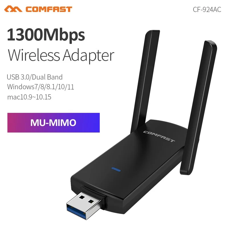 Comfast Gigabit WiFi-Adapter 1300 Mbit/s 2,4 G 5 GHz Antenne USB3.0 WiFi-Dongle MU-MIMO Ethernet Wi-Fi-Empfänger für Windows MAC OS