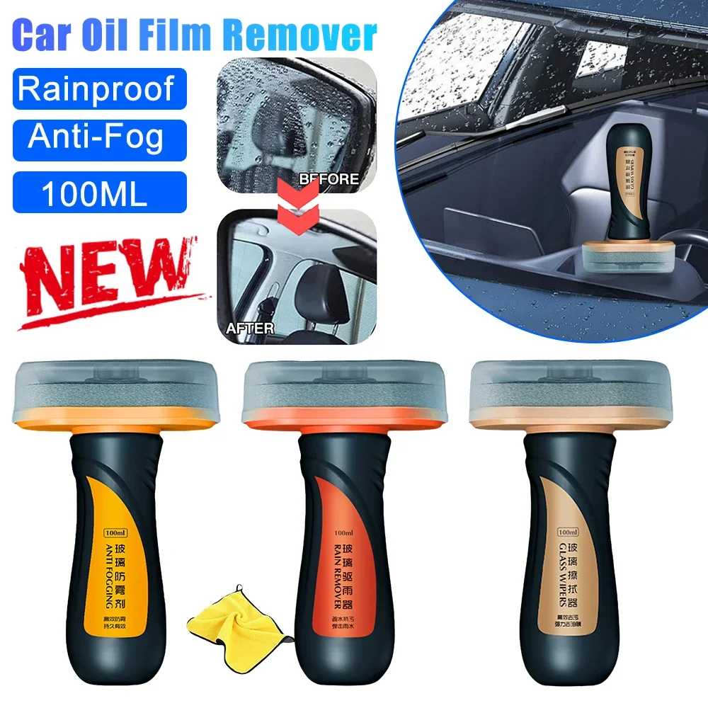 Car Glass Water Repellent Hydrophobic Window Anti-Fogging Agent Auto Windshield Oil Film Remover Wipe Cleaner Removes Dirt Brush