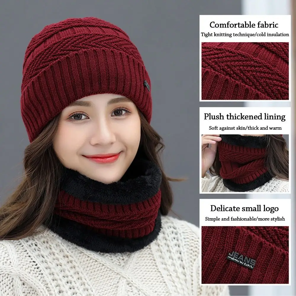 Men Women Thermal Soft Beanie Hat Scarf Knitted Hat Balaclava Neck Scarf Cap