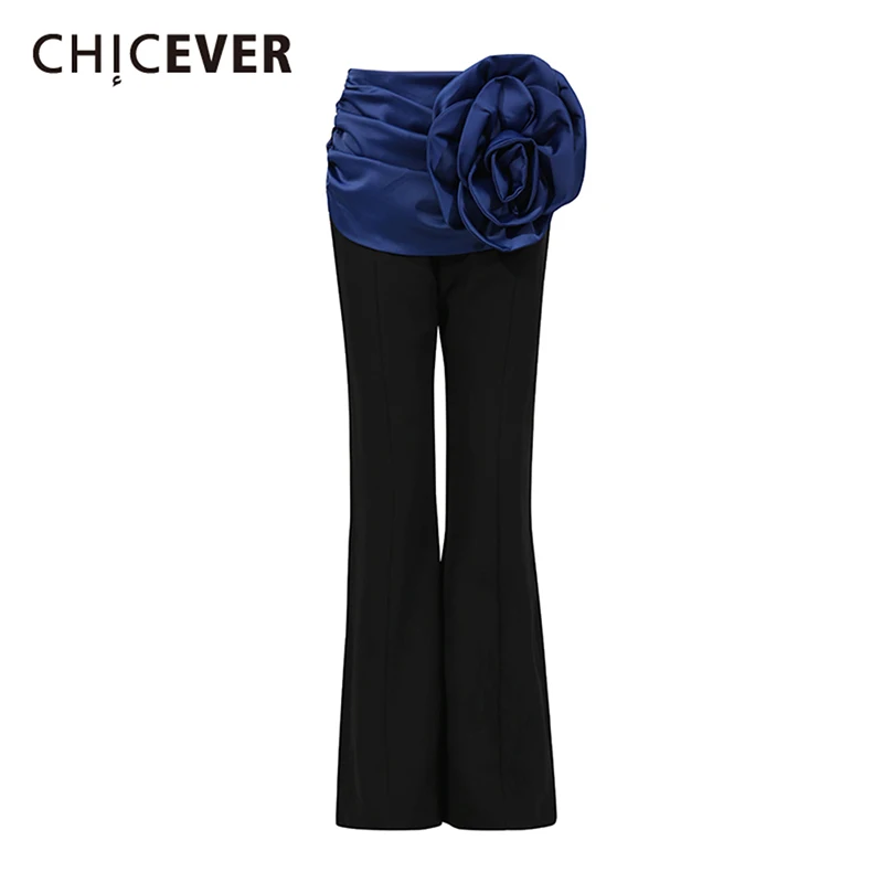 

CHICEVER Hit Color Spliced 3D Flower BasicsTrousers Female High Waist Slimming Temperament Women's Long Pants Summer New Fashion