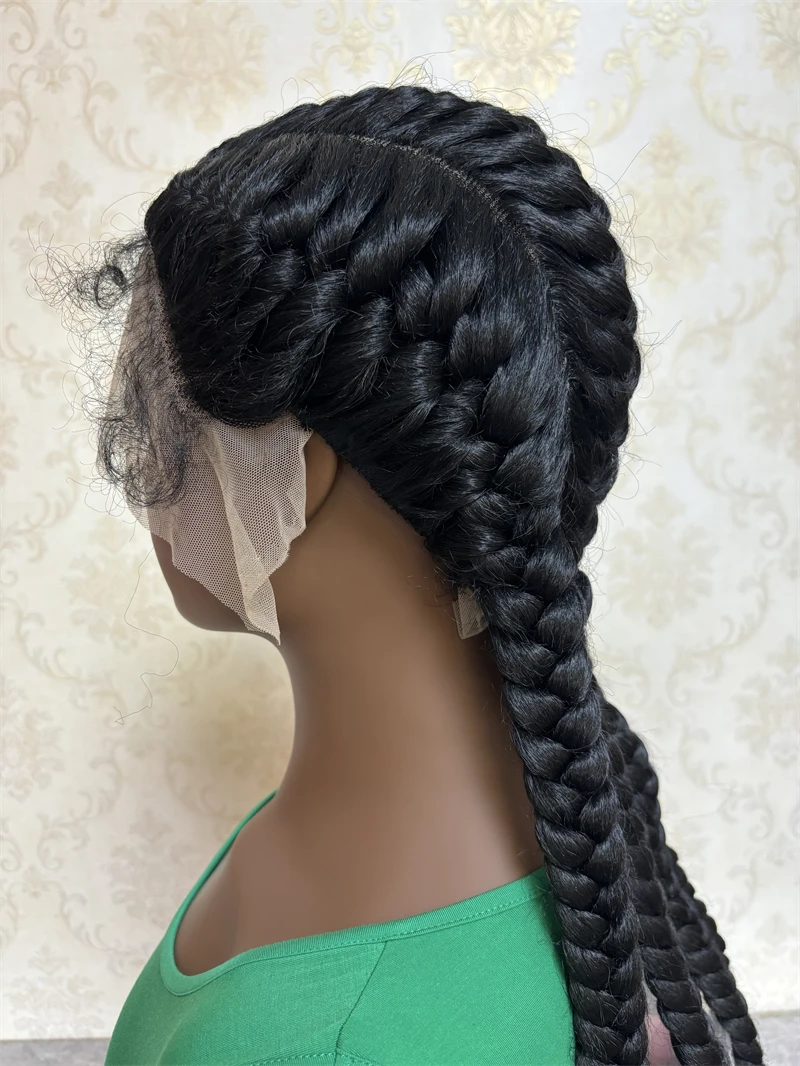 Peluca de encaje sintético para mujeres negras, pelo Natural, oscuro, africano, americano, barato, 4 trenzas, nuevo, venta al por mayor