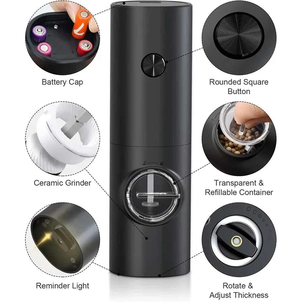 USB Rechargeable Electric Salt And Pepper Grinder Set Base Charging Stainless Steel Automatic Pepper Mill Spice Grinder With LED