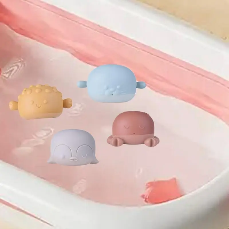 Juguetes de baño de animales para niños pequeños, 4X, flotante, chirriante, ducha, juguete apilable de goma suave, Animal marino, juguetes para bañera con rociador de agua