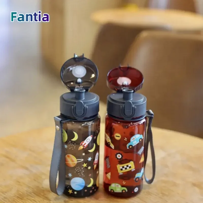 Tasse en plastique imprimée en 3D de 400ml, espace de dessin animé/voiture/poisson/motif, bouteille d'eau Portable, tasse de paille mignonne, anti-fuite