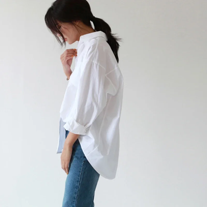 Casual loose women's shirt 2024 autumn new fashion collar large size shirt long-sleeved button women's street shirt  -30