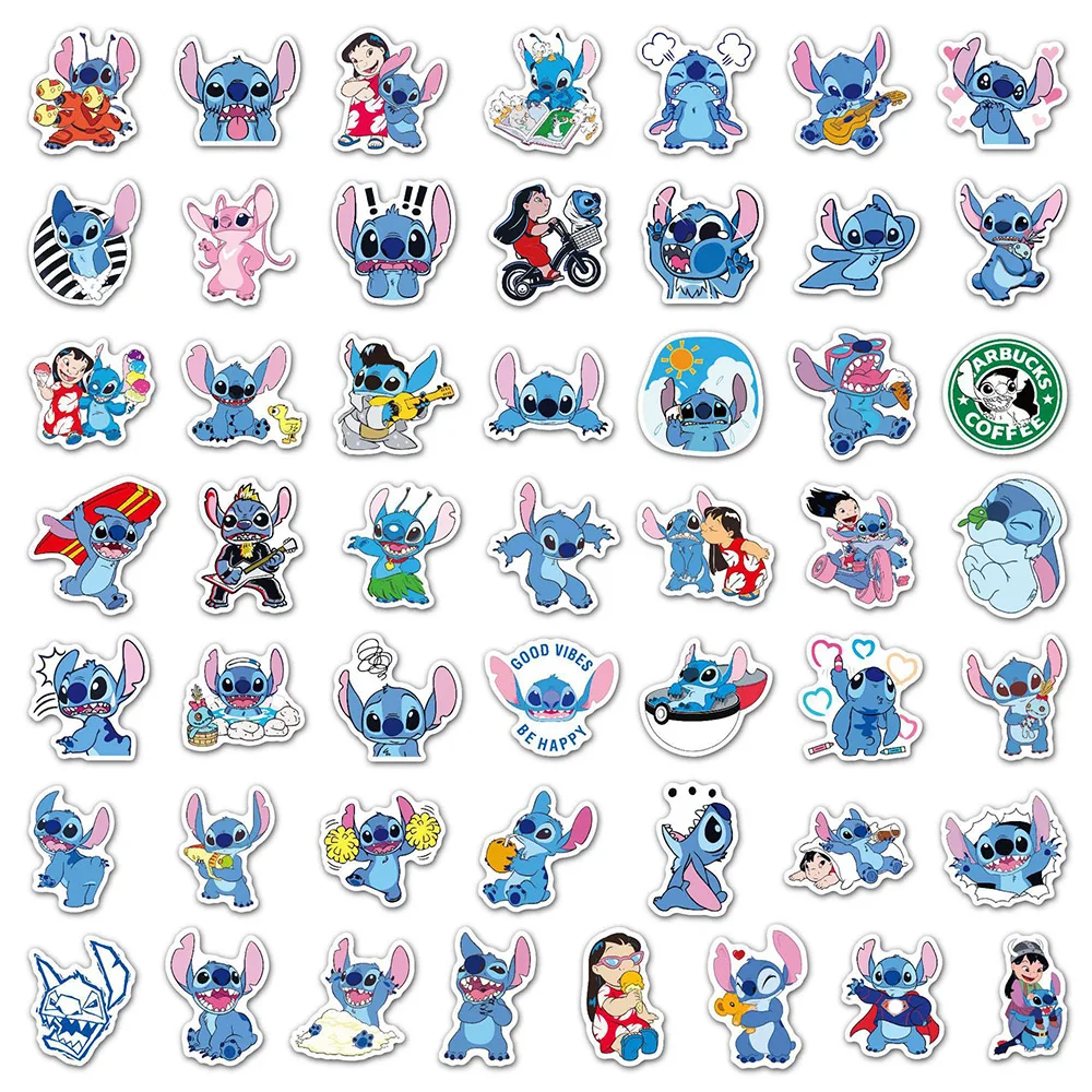 10/30/50/100 Uds. Pegatinas de Lilo y Stitch de dibujos animados de Disney, calcomanías de punto, maleta para teléfono portátil, decoración de nevera, pegatina de juguetes