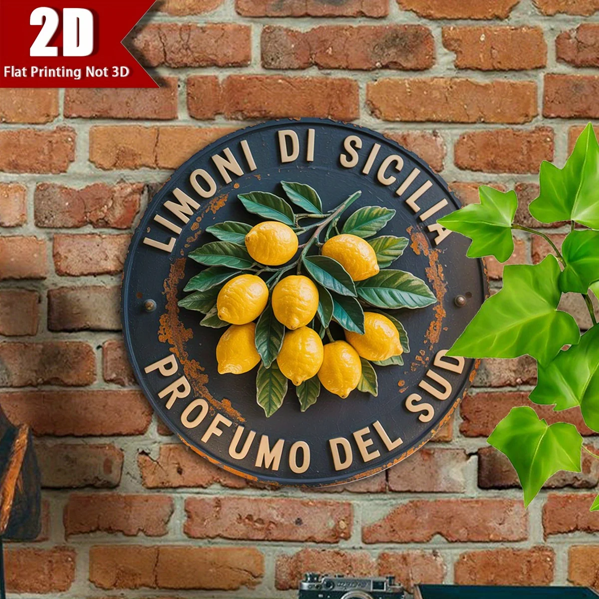 Vintage Sicilian Lemon Metal Plaque - Italian Country Style Wall Art for Kitchen Cafe Living Room - Housewarming Gift for Lemon