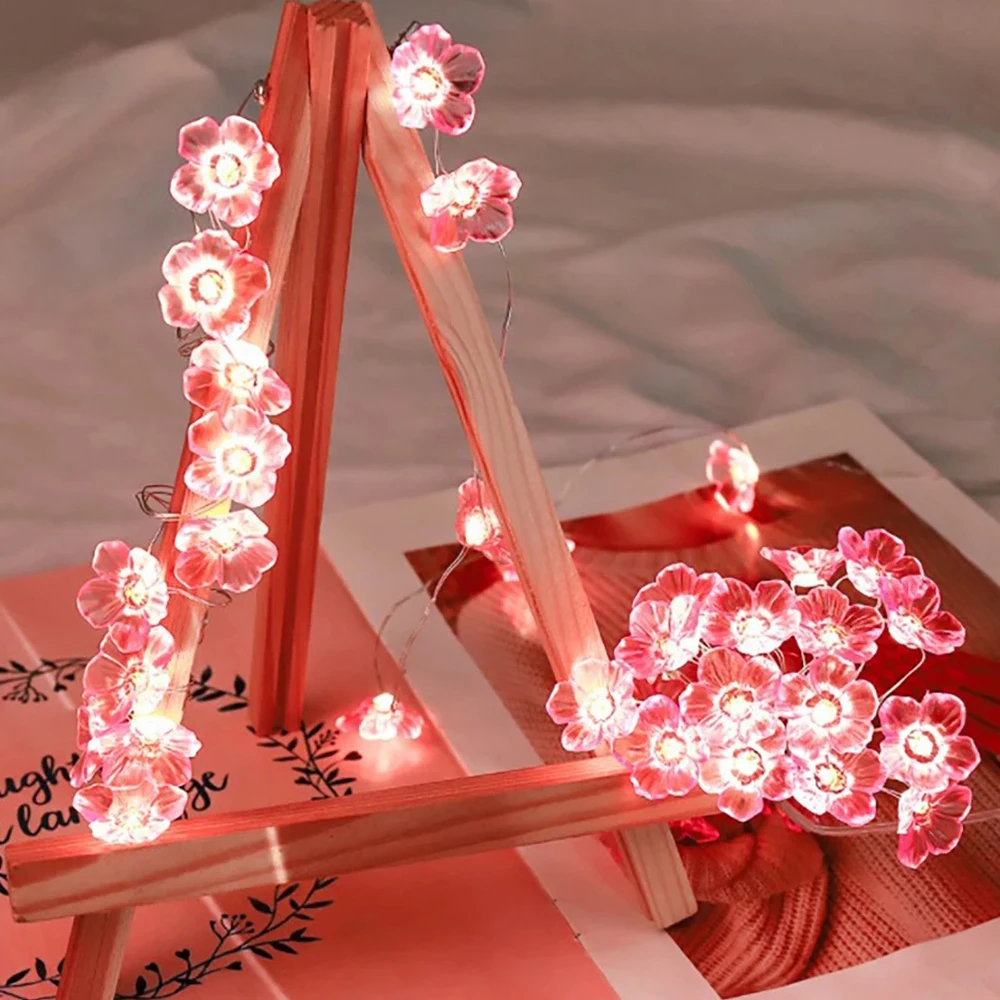 

30 LED Pink Cherry Blossom String Lights Battery Fairy Lights with Flower Christmas Garlands for Valentine's Day Party Decor