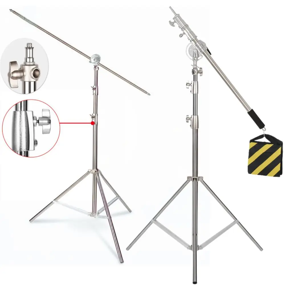 Paslanmaz Çelik Büyük Tripod 2.8 M Katlanabilir Işık Standı Tripod Sihirli Bacak Fotoğraf C-Standı Spot Işık Softbox Fotoğraf Stüdyosu