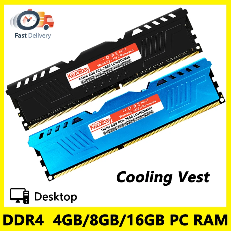 Kezolibey DDR4 4GB/8GB/16GB Cooling Vest Memoria Ram PC4 17000 19200 213000 288Pin 2133 2400 2666Mhz DIMM Desktop Memory Ram