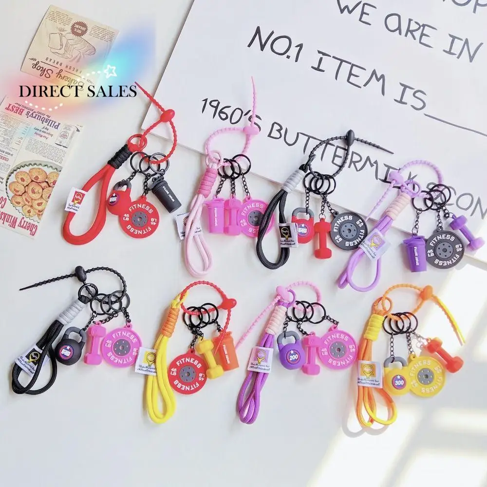 

Hand-Woven Fitness Keychain Mini Dumbbell Weight Plate Gym Lover Key chain Girl Heart Anti-Lost Nylon Rope Pendant