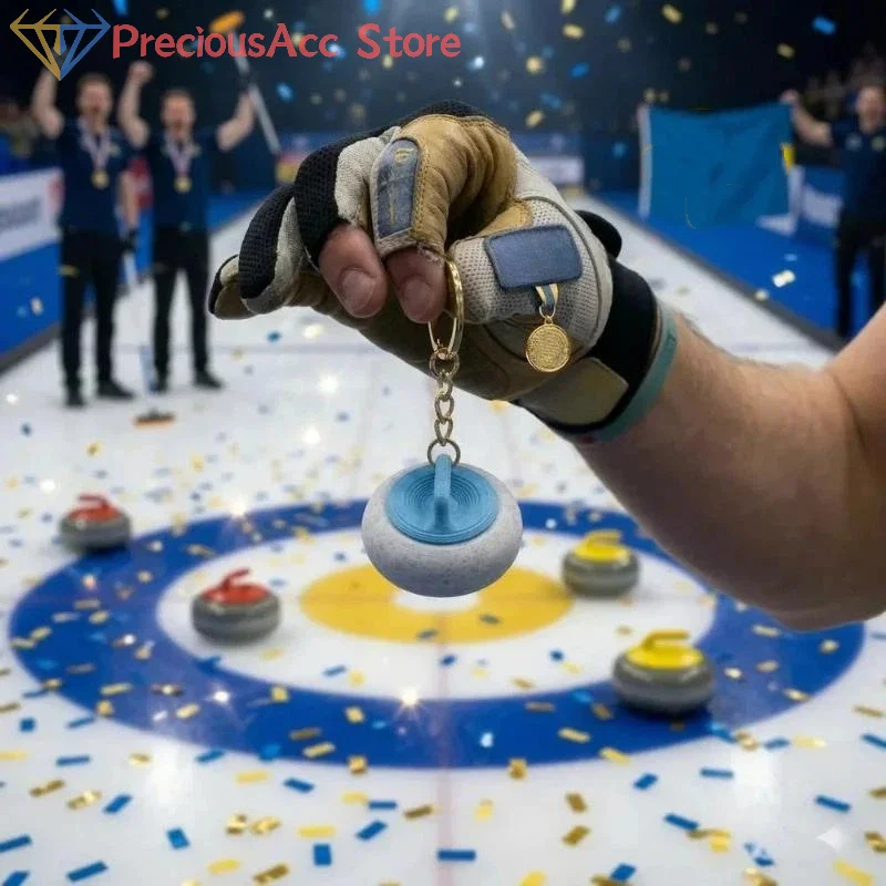 Mini Curling Keychain Realistic Sports Pendant Gold Ring Charm for Curling Fans Souvenir Gift Bag Car Key Accessory