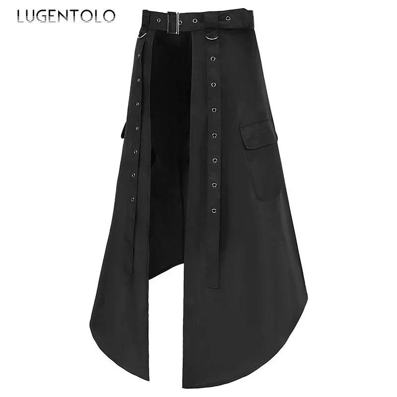 Men Dark Rock Skirt Punk Steam Gothic Party Fashion Solid New Large Size Men\'s Personality Black Rivet Asymmetric Half Skirts