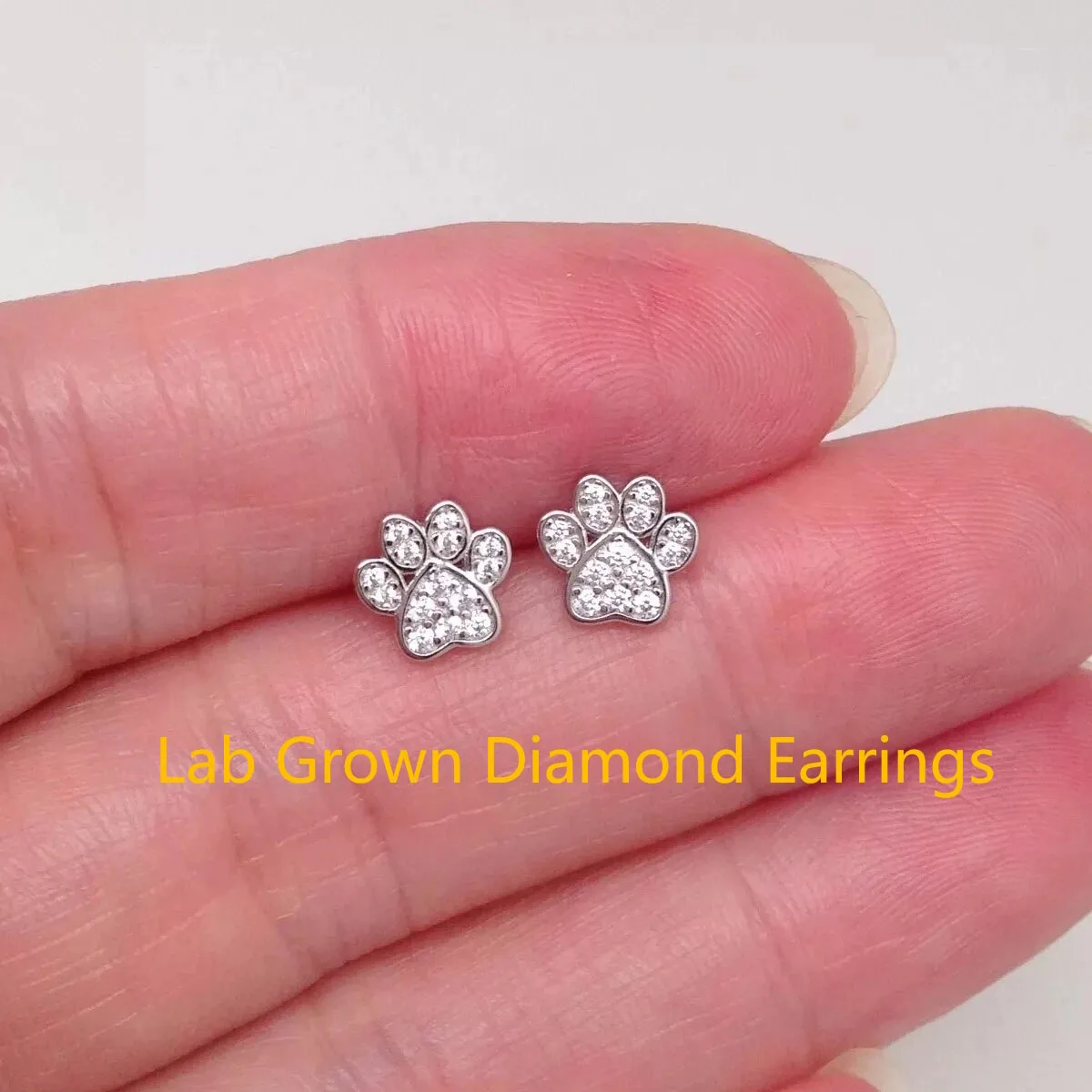 

Platinum 950 Lab Grown Diamond DEF VS-VVS Paw Print Stud Earrings Tiny Dainty Studs 7mm Width Diamond Earrings For Girls