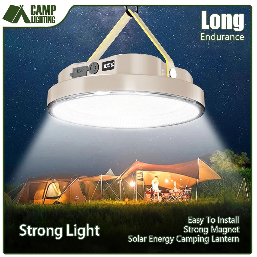 

Solar LED Camping Light With 5200mAh Battery Type C Recharge Portable Torch Tent Lamp Work Maintenance Emergency Lighting Lamp