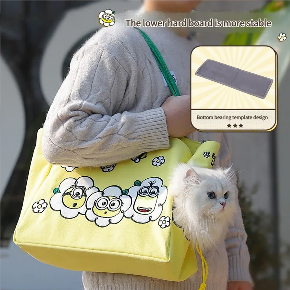 Bolsa bandolera de lona con temática de Minions para mascotas, bolsa cruzada duradera para perros y gatos pequeños, bolsa de viaje ligera para exteriores
