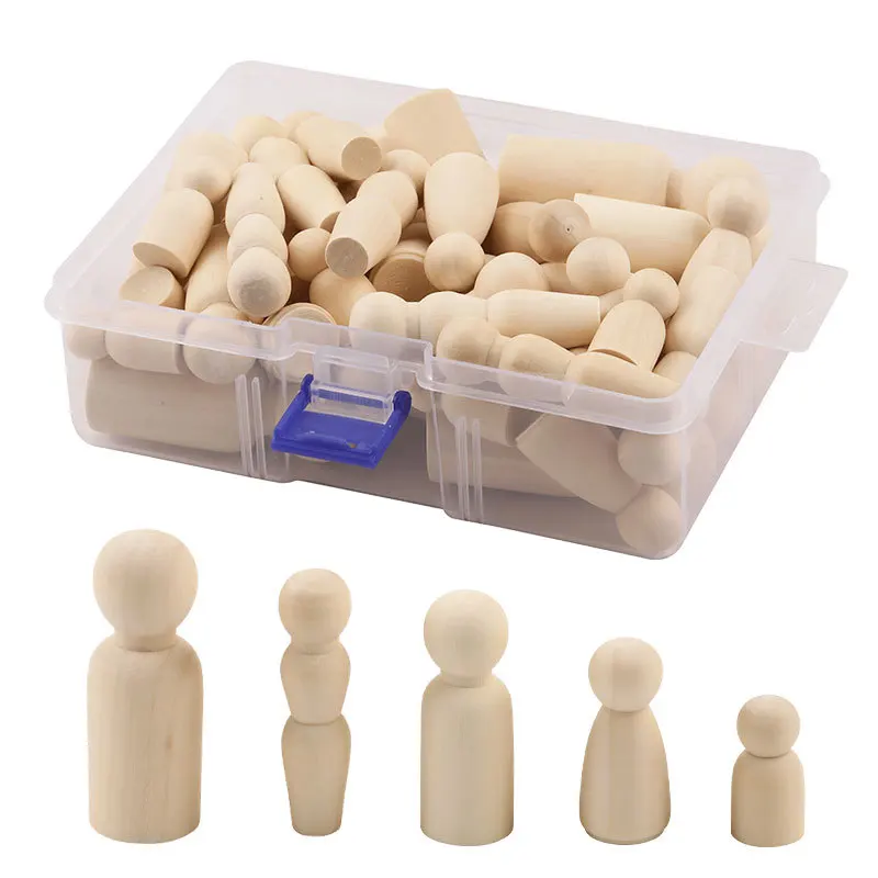 

ABCPICK 40pcs Wooden peg people family blank dolls unfinished set handmade craft art diy wood figures decoration toy