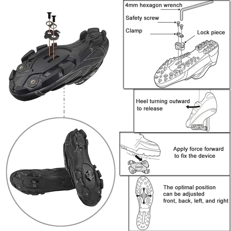Multi Release Bicycle Shoes Cleats Fit Shimano SH51 SPD MTB Bike Pedal Clips Cycling Shoes Compatible Bike Riding Accessor view 5