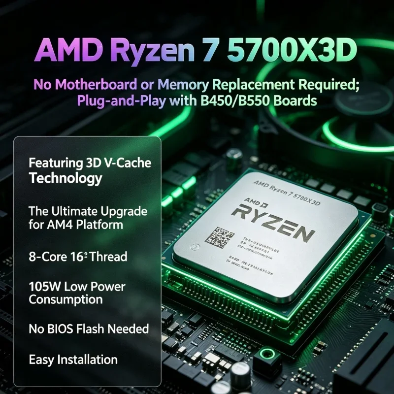 AMD Ryzen 7 5700X3D Processor 1080p high refresh rate gaming build 8 Core 16 Thread 96MB 3D V-Cache AM4 DDR4