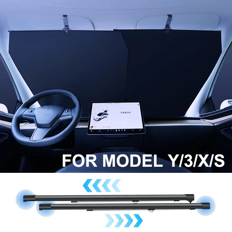 

For Tesla Model Y 3 X S Car Front Window Sunshade Cover Sun Shade Windshield Visor Windscreen Telescopic Sunshade Accessories