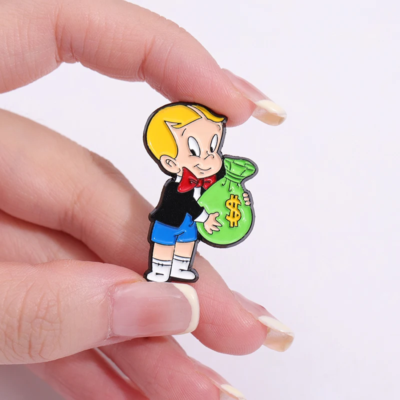 Cartoon Richie Rich Enamel Pins Custom Money Bag Cute Metal Brooch Lapel Backpack Accessories Badge Clothes Jewelry Pin Gift