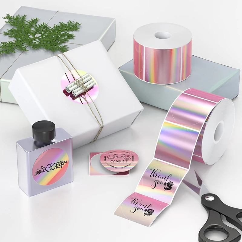 1roll geschikt voor MUNBYN 2" cirkel holografische thermische labelstickers roze zelfklevende regenboog glitter thermische printersticker