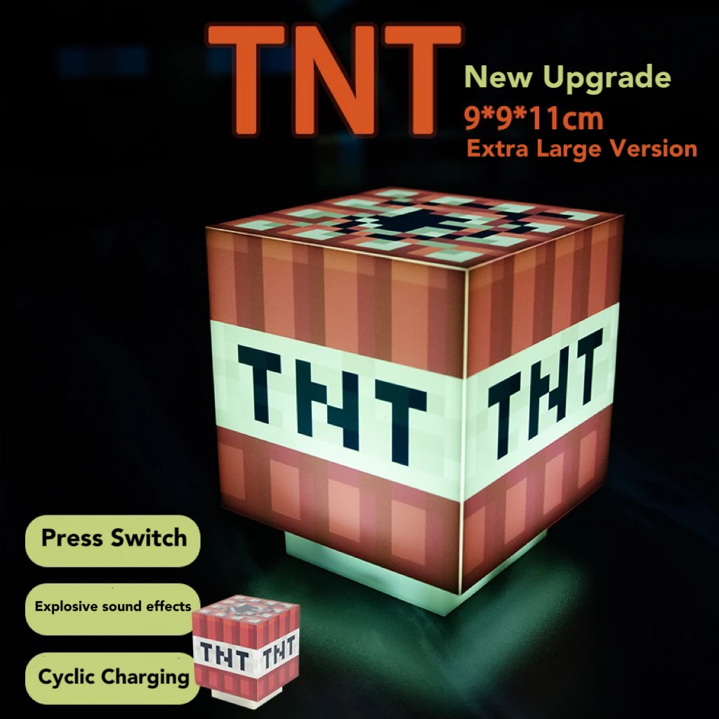 

Мой мир TNT Ночник Пиксельный стиль Настольная лампа Перезаряжаемая игра Окружающий факел Игрушечная модель Атмосфера Свет Подарок на день рождения