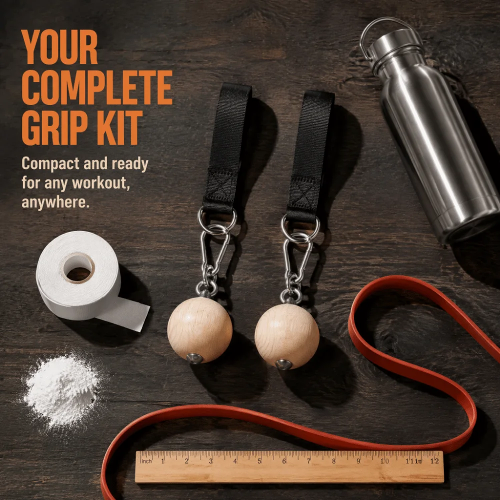6pcs Wooden Pull Up Ball Grip Nylon Webbing Hanging Design Hand Grip Stainless Steel Carabiner Climbing Holds Ball
