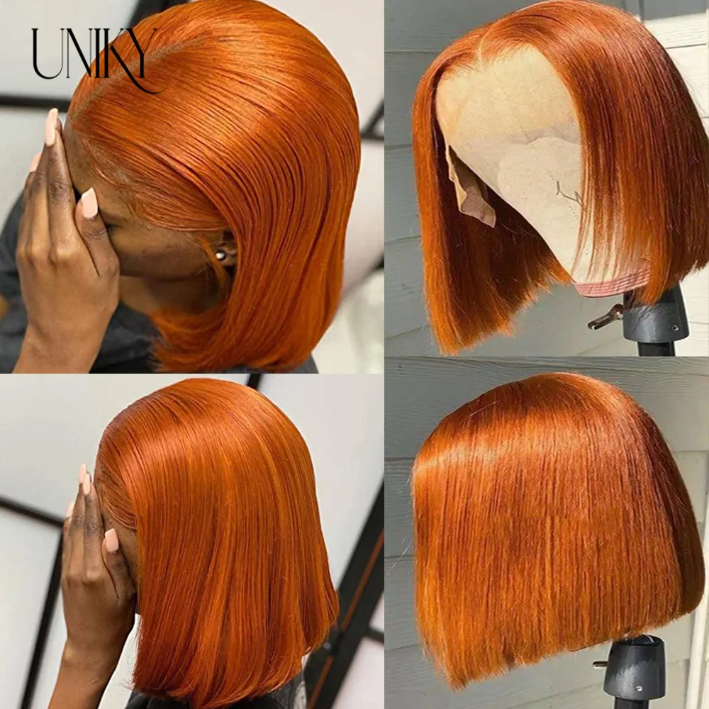 Colored Ginger Orange Short Straight Bob Wigs 13x4 13x6 Hd Lace Frontal Human Hair Wigs Pre-Plucked For Black Women Brazilian