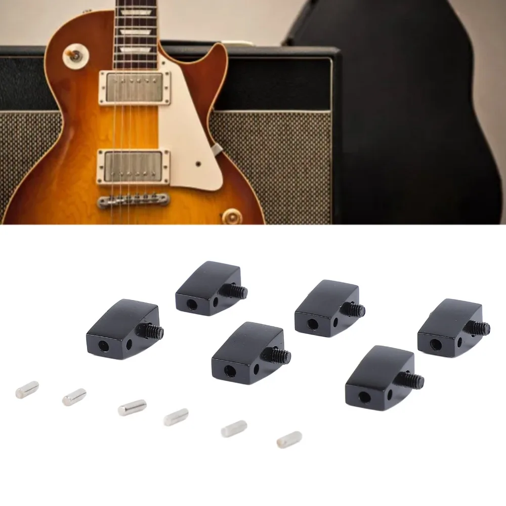 6 unidades de tuercas de bloqueo de cuerdas de guitarra metálicas, negras/plateadas, con pasadores y llave, tipo dividido, para guitarra eléctrica sin cabeza