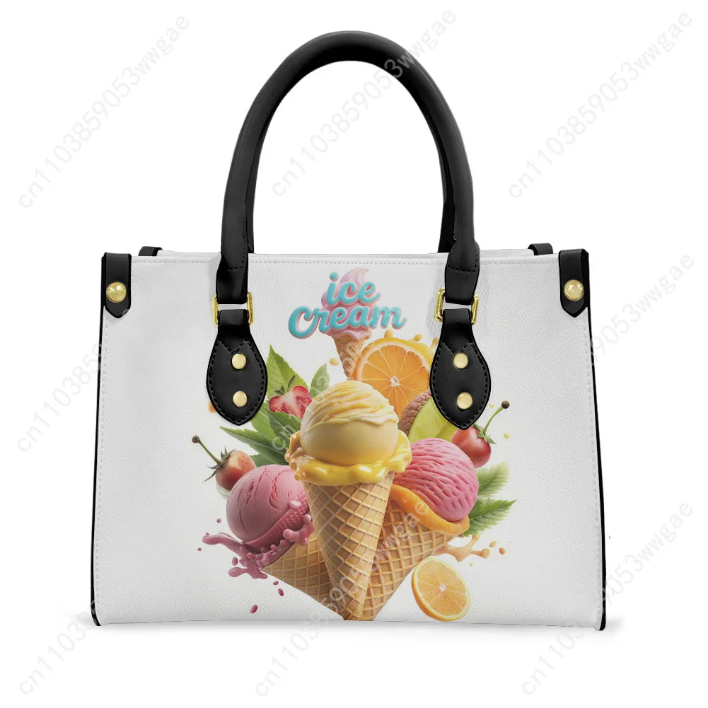 Ice Cream Tote Bags Purse Womens Mens Fashion Personalized Text Image PU Leather Customized Handbags Commuter Shopping Gift Bags