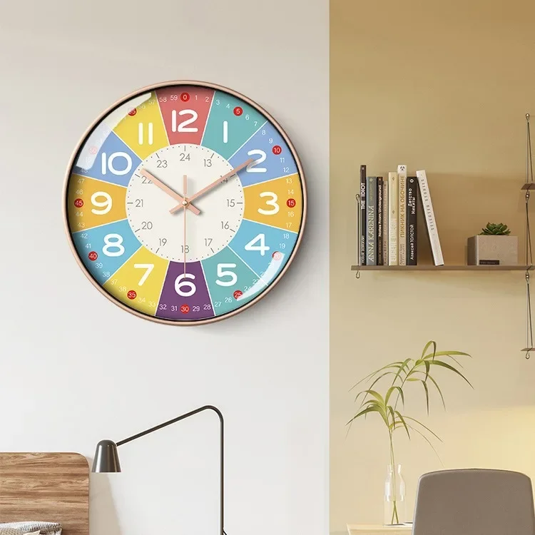 Simple and Cute Silent Classroom Wall Clock for Kids Adorable Learning Bedroom Decor Modern Timepiece 8/10/12/14 Inch