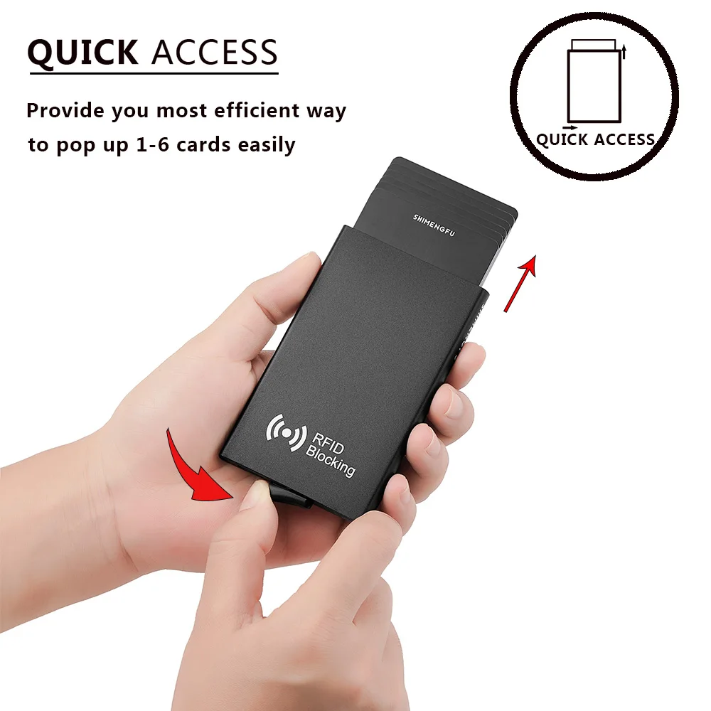 Metal Card Case Men Wallet Credit Card Holder RFID NFC Protect Pop Up Bottom Push Automatic Women Purse Minimalist Smart Wallet