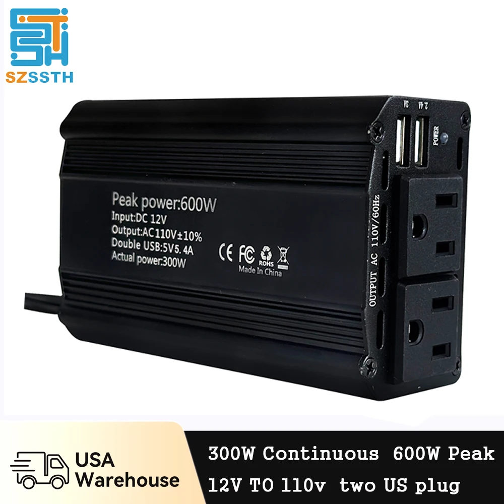 

SZSSTH 600W (MAX POWER) Power Inverter for Car Inverter RV Boat 300W ( Continuous Power ) DC 12V To 110V US Global Socket