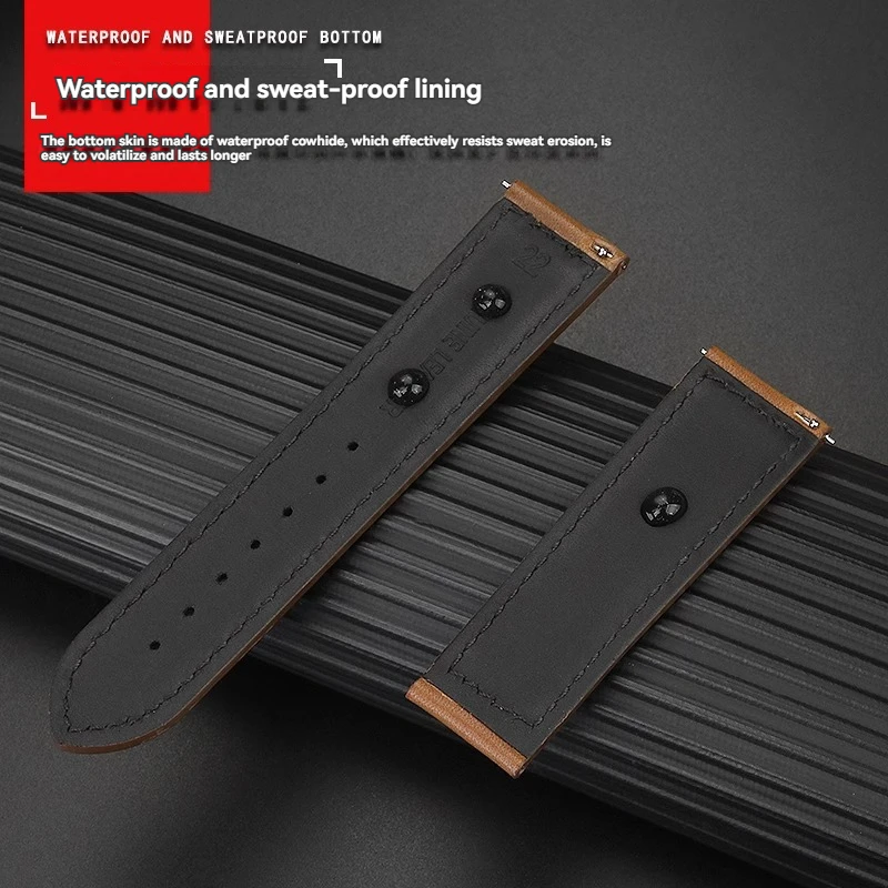 22mm Cowhide Watch Strap for Longines Pioneer Multi Time Zone L3.812 L3.82.4 Series Breitling Huawei GT3 GT4 46mm Men Wristband
