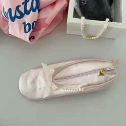 Borsa per penna per lo Styling delle scarpe da balletto rosa borsa per cosmetici a cuore per ragazza francese dolce borsa per la conservazione della cancelleria squisita borsa per monete regali di festa