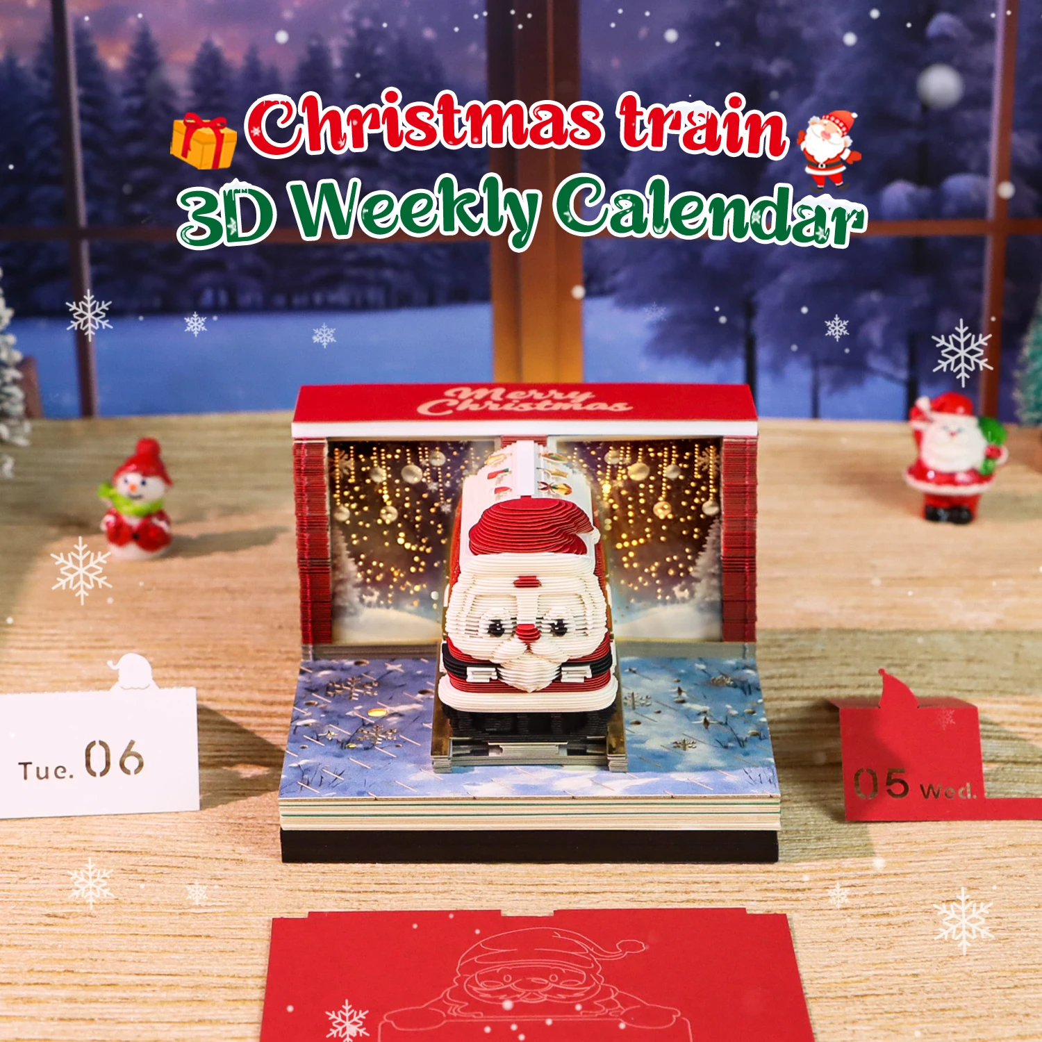 Christmas Santa Train Model Hidden 3D Memo Pad 2027 Xmas Gift Ornament Memo Block Hand Tear Off  Deck Decor Miniature Model