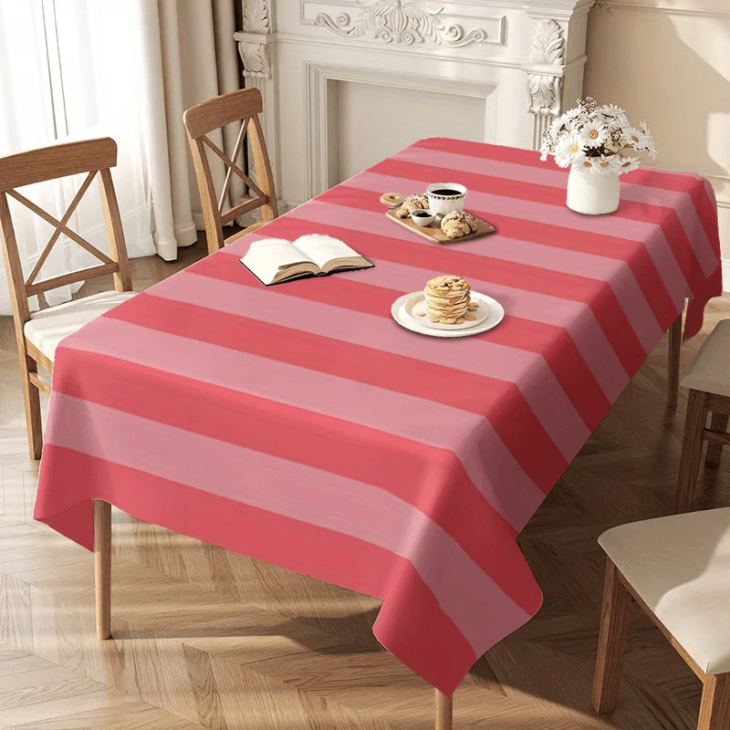 Vertical striped magenta and pink paired with printed tablecloth - atmosphere tablecloth
