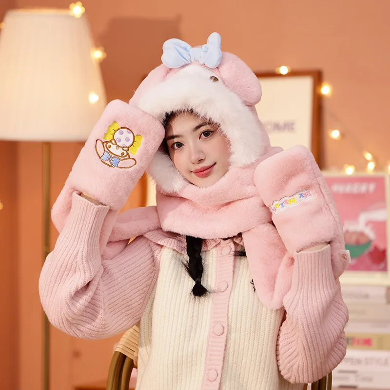 Gorro para niño con bonito corazón femenino de dibujos animados Kuromi Hello Kittys Cinnamoroll My Melody Otoño Invierno nuevo mantener caliente Anime Kawaii