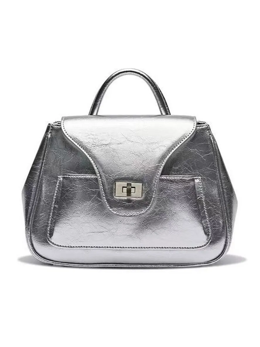 Small Backpack 2023 Summer New Simple Handbag Korean Fashion Chain Back pack silver schoolbag