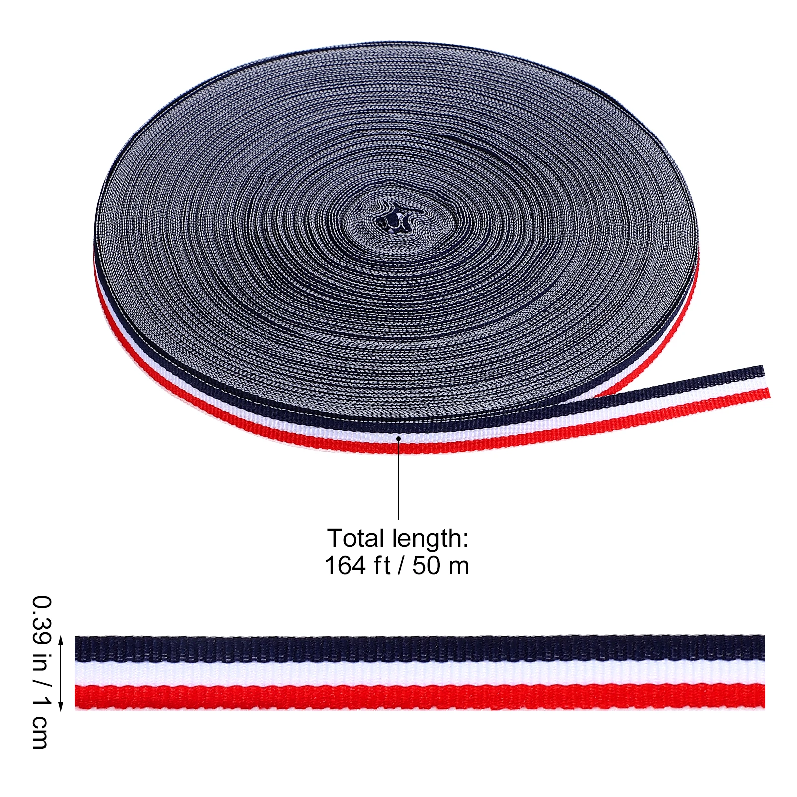 

50M 1Cm Polyester Stripes Red White Navy -Friendly Durable Ribbon For Wedding Sewing Crafts Gift Wrapping Embellishment