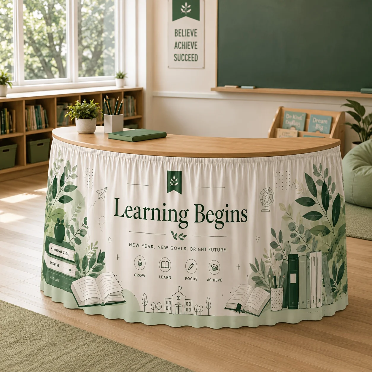 Send a tablecloth, 1 piece, Botanical Learning tablecover, featuring a theme of green plants.zyc