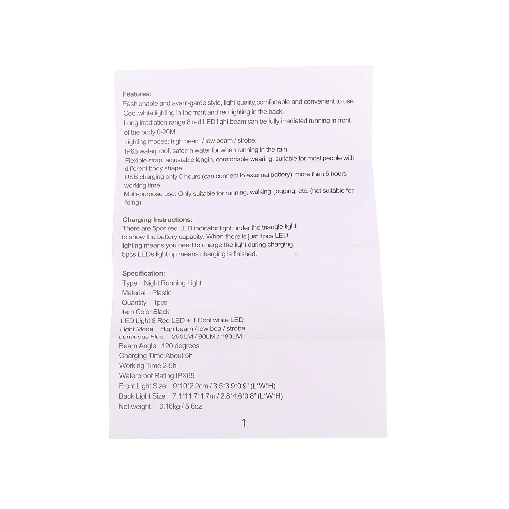 AF91-Outdoor Sport LED Night Running Light USB Rechargeable Chest Lamp Jogging Warning Light Cycling Torch