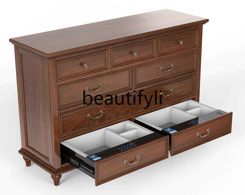 American solid wood nine-chest cabinet invisible safe smart fingerprint password anti-theft drawer 85cm