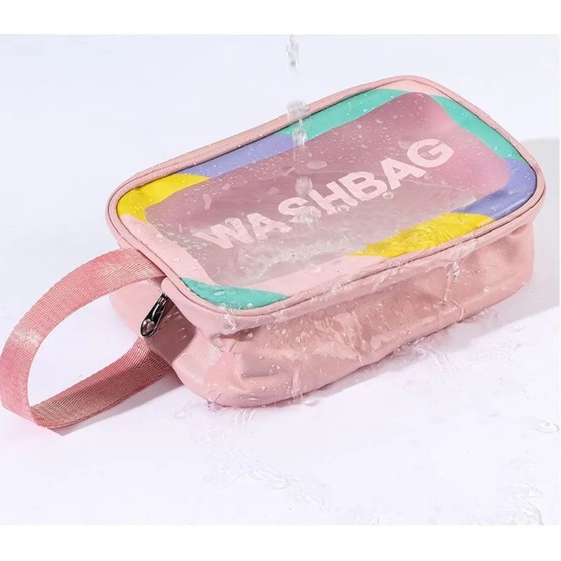 New PU Women Travel Storage Bag Cosmetic Bag Makeup Bag Travel Organizer Bags Waterproof Washbag Transparent Cosmetic Cases