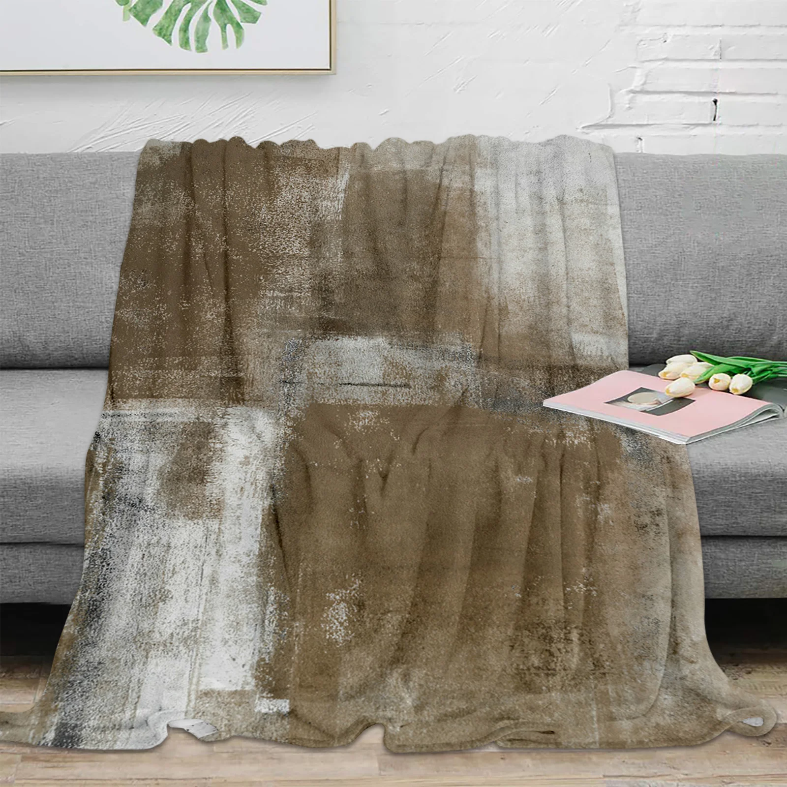 

Taupe Modern Abstract Art Throw Blanket for Kids Warm Sofa Blanket Flannel Blanket Portable Soft Bedspread